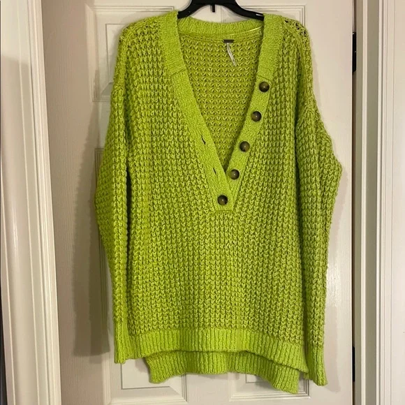 Free People Whistle Thermal Henley Sweater in Acid Lime, size XS - Picture 6 of 11